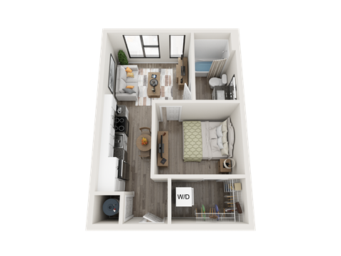 Floor plan for 1 bed, 1 bath, 496 sqft